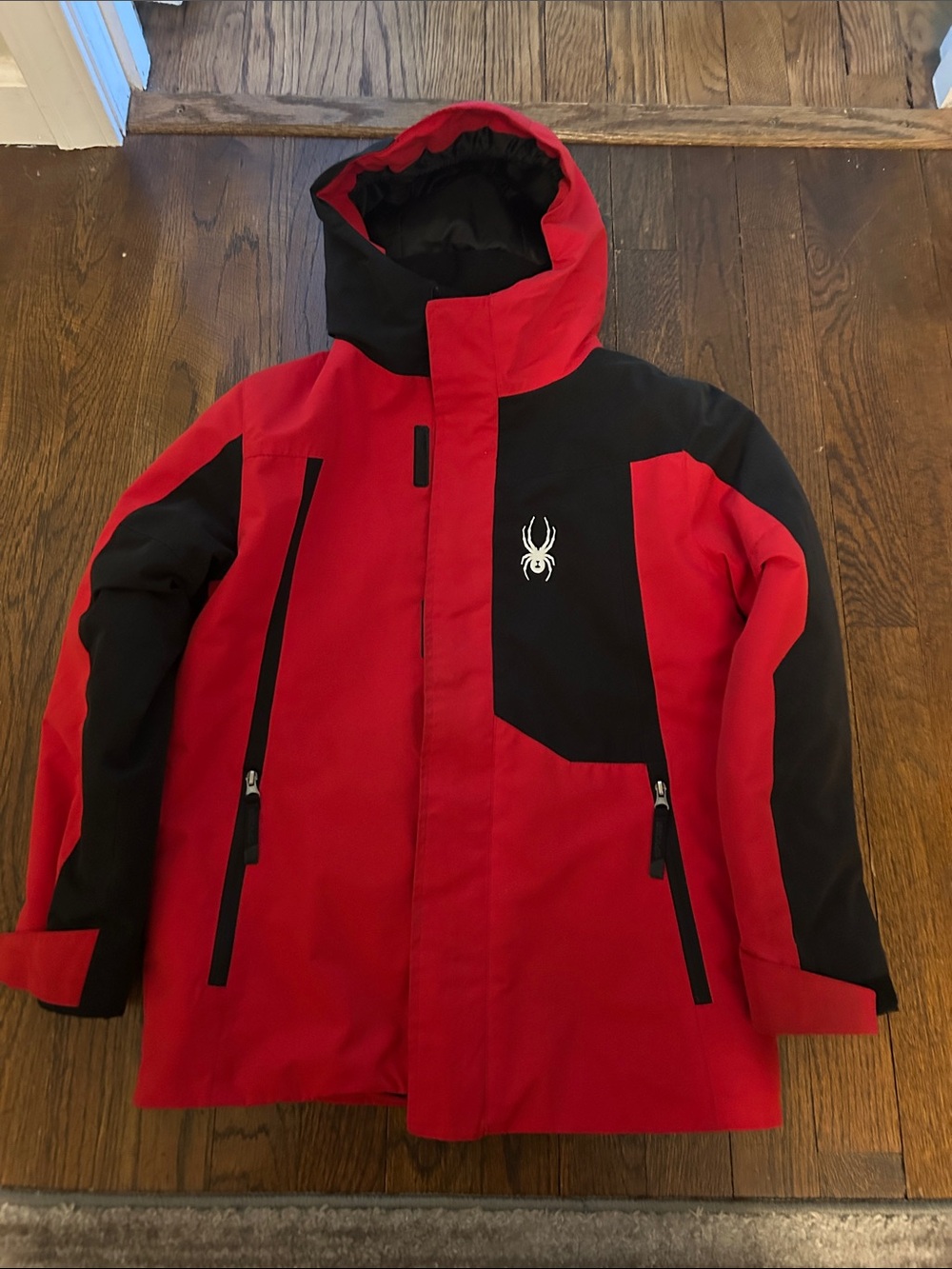 Spyder Red and Black youth Ski Jacket with Hood. Size S. 7/8